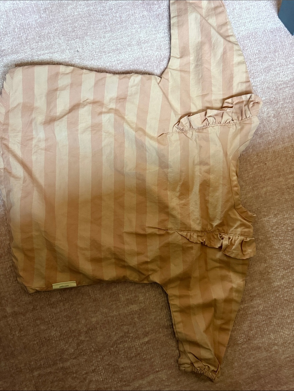 Girls Striped Ruffle Blouse in Beige and Light Pink